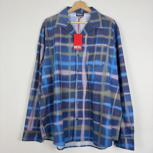NWT Diesel S-Daraa Shirt 439 Electric/Blue Men’s Size 50 Plaid Button Up $225 - Picture 3 of 15